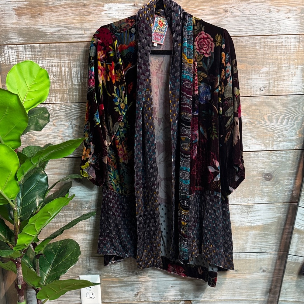 Johnny Was Multicolor Floral Velvet Kimono